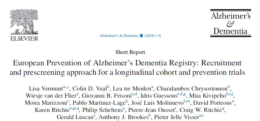 WP3 EPAD Registry paper in Alzheimer’s & Dementia