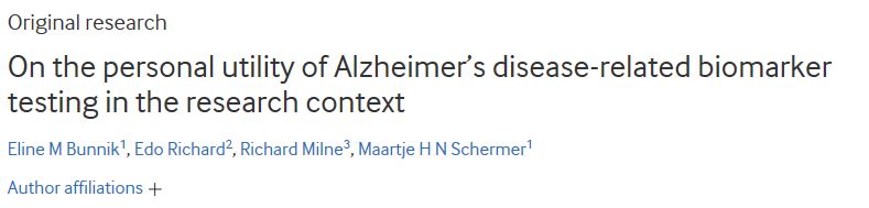 EPAD publishes a paper on the personal utility of Alzheimer’s disease biomarkers