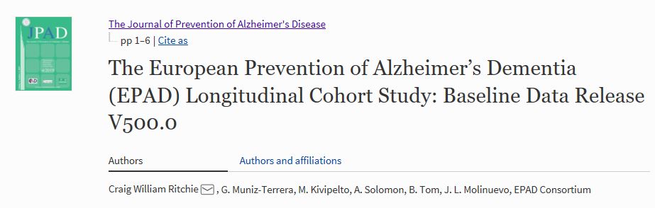 EPAD baseline data V500.0 published in the Journal of Prevention of Alzheimer’s disease